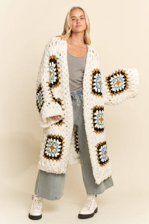 Square Crochet Fuzzy Knit Cardigan