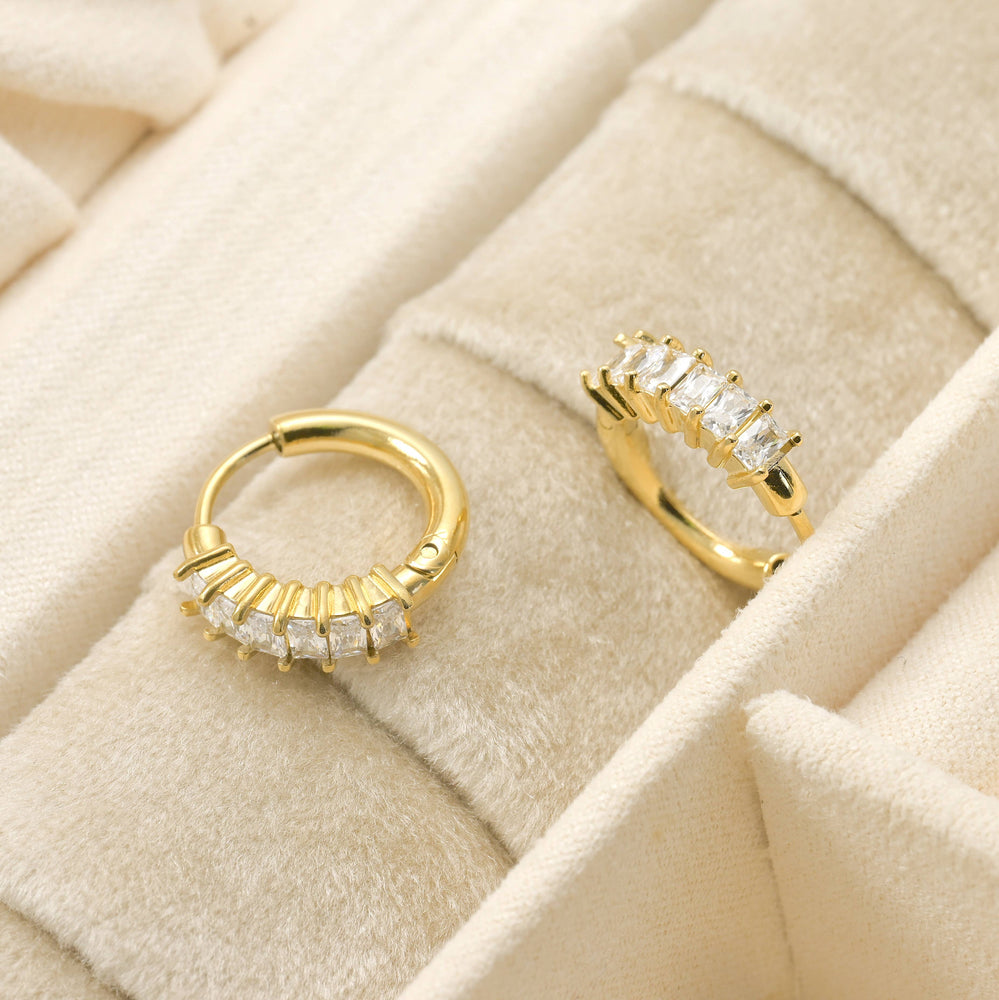 Baguette Diamond Hoops - Tarnish-free Small CZ Hoop Earrings