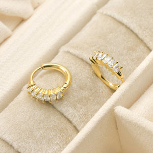 Baguette Diamond Hoops - Tarnish-free Small CZ Hoop Earrings