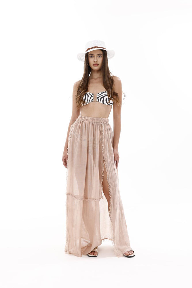 Bamboo Gauze Beach Cover-Up Raw Hem Skirt