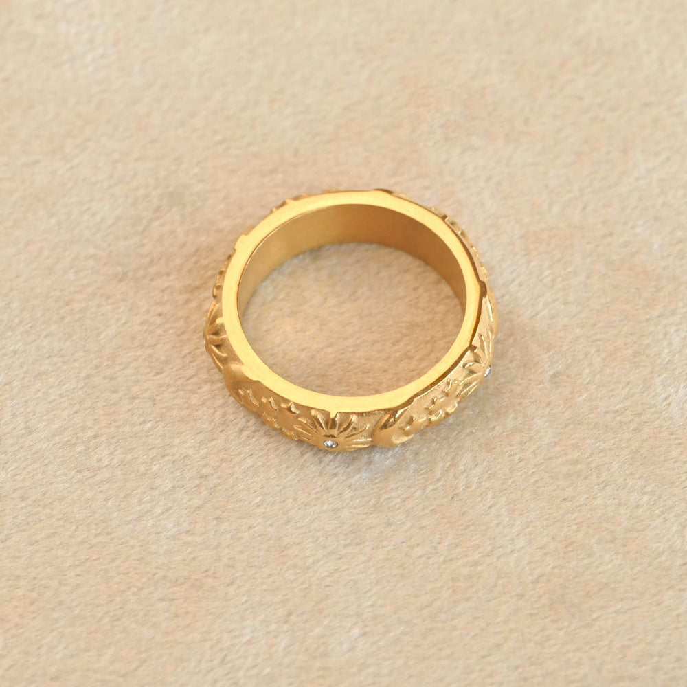 Sun, Moon, Stars Ring - Embossed Celestial Ring