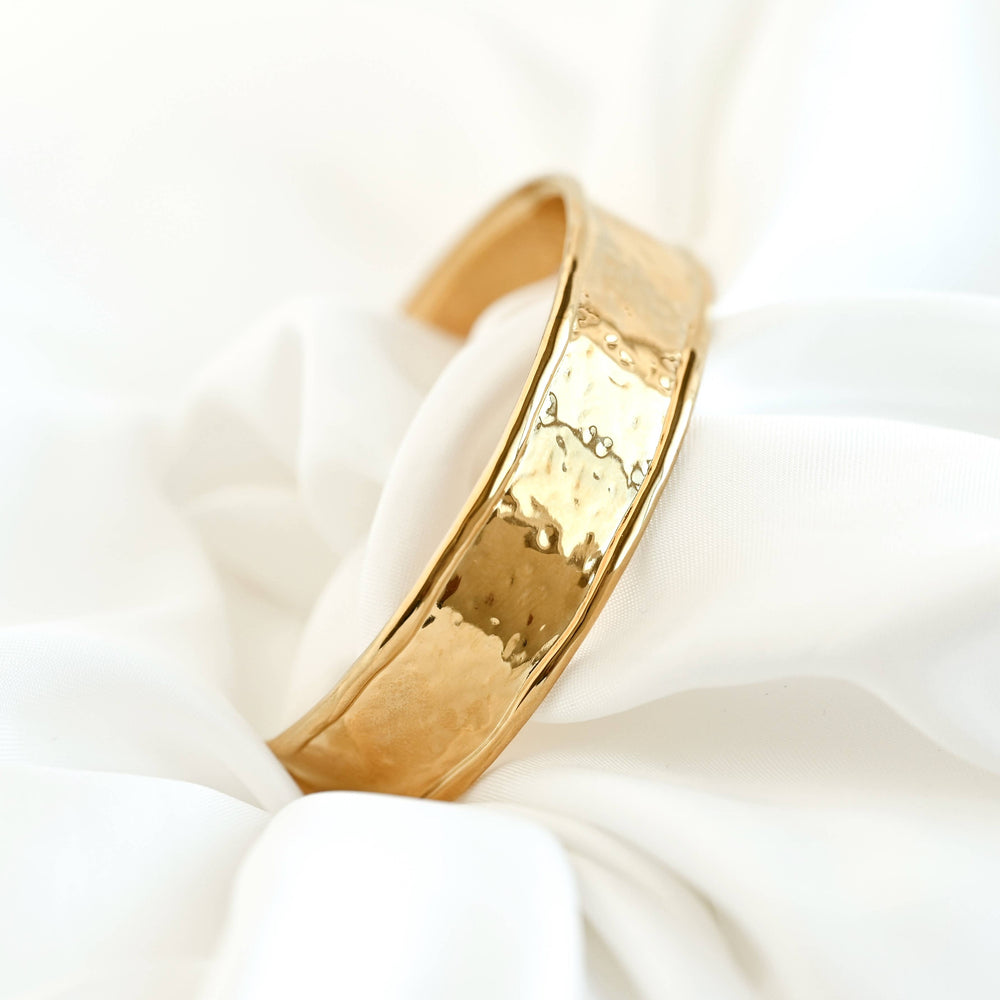 Hammered Cuff Bracelet - Waterproof Gold Statement Cuff