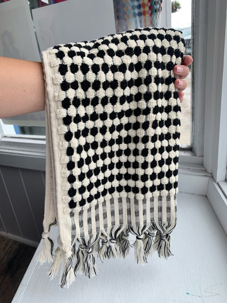 Black and White Pom Pom Hand Towel