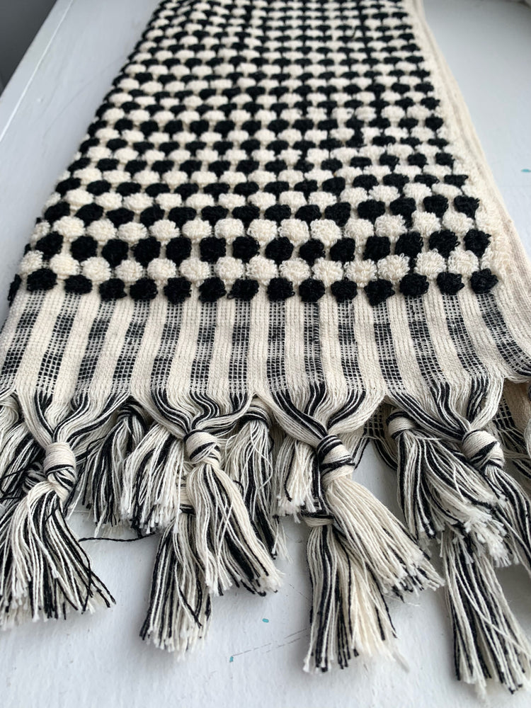 Black and White Pom Pom Hand Towel