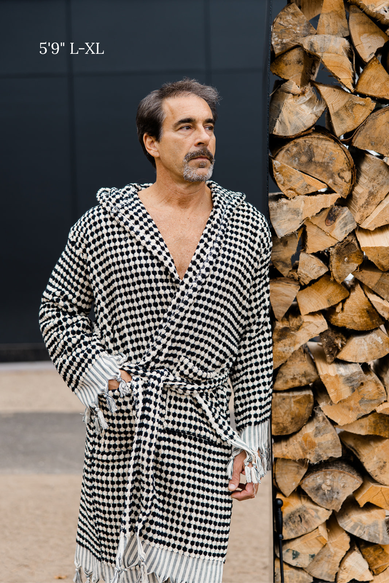 Black & White Pom Pom Bathrobe