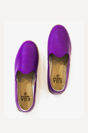 Bold Leather Slip On Shoes in Bright Purple