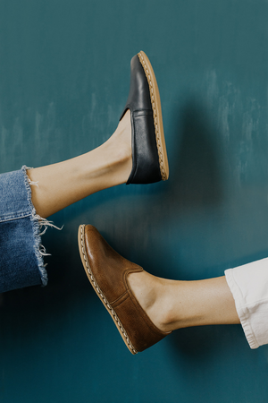 Neutral Leather Slip On Shoes in Black and Brown