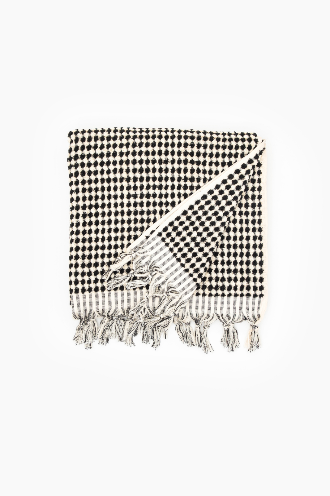 Black & White Pom Pom Turkish Towel-Blanket 