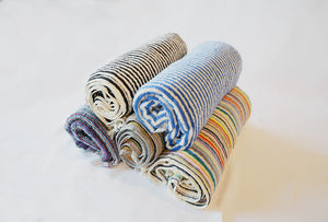 Striped Blue & White Towel-Blanket with Tassels