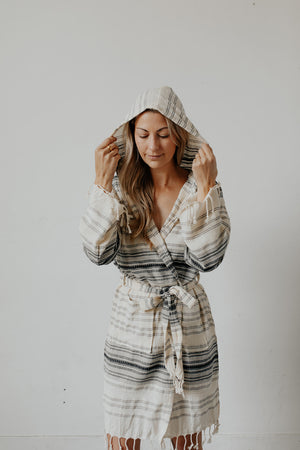 Ribbon Stripe Bathrobe in Charcoal