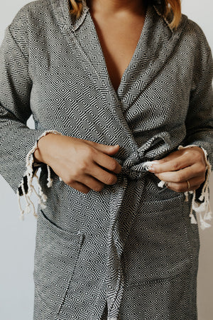 Diamond Bathrobe in Charcoal with front tie