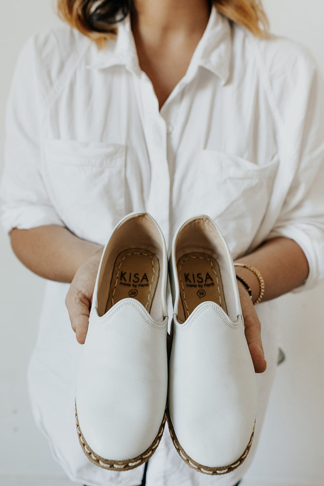 Neutral Leather Slip On Shoes in White