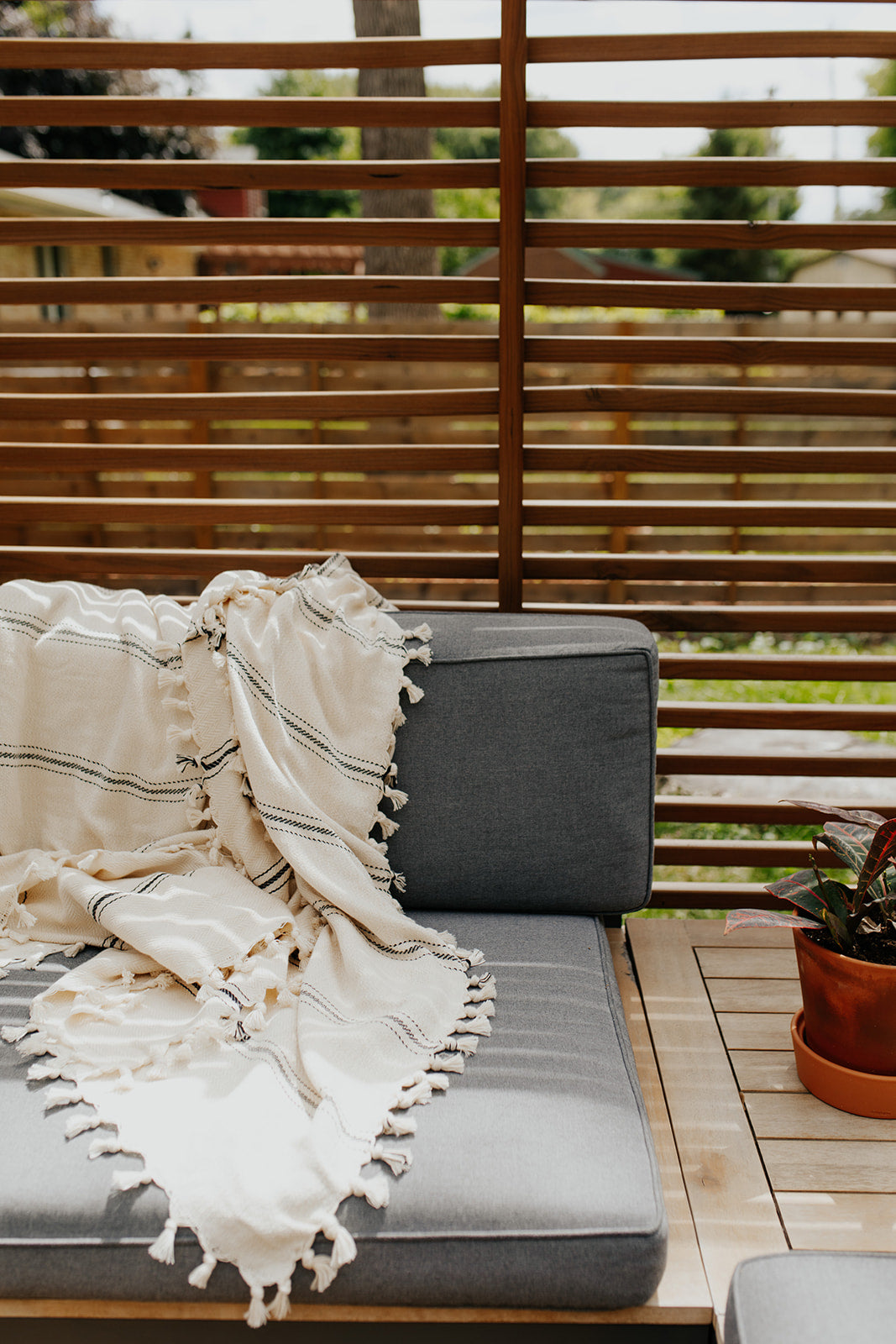 Ribbon Stripe Blanket in Pearl