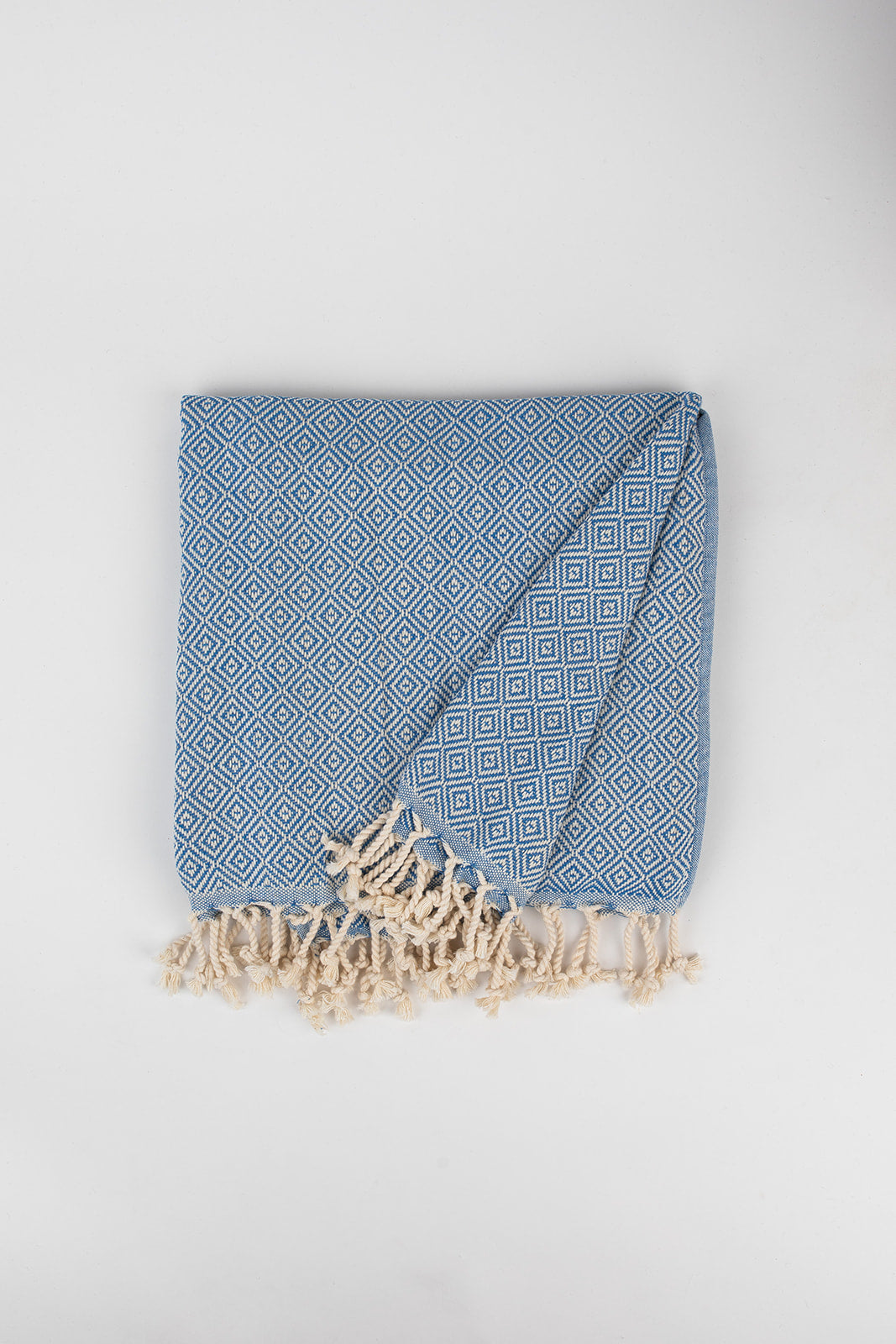 Geometric Diamond Weave Turkish Towel in Lapis