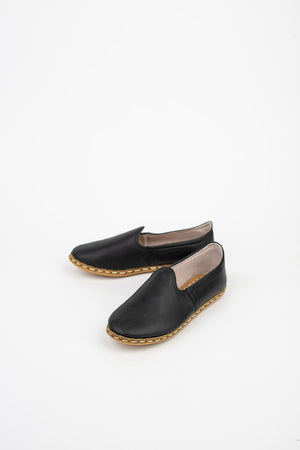 Neutral Leather Slip On Shoes in Black