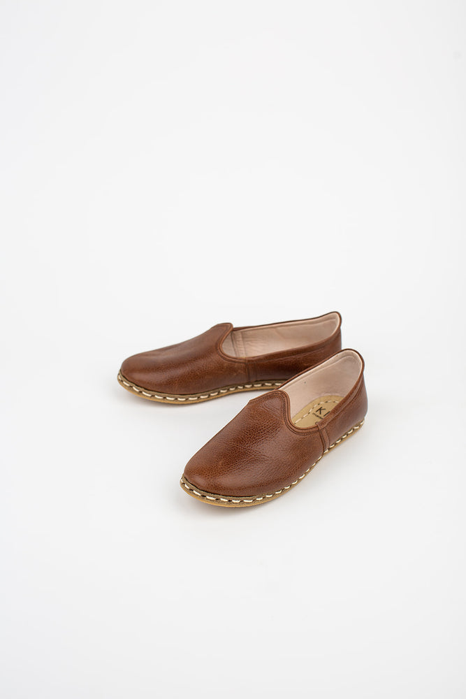 Neutral Leather Slip On Shoes in Brown 