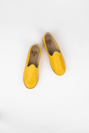 Bold Leather Slip On Shoes in Yellow