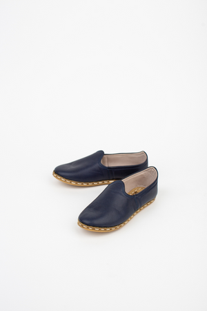 Neutral Leather Slip On Shoes in Navy
