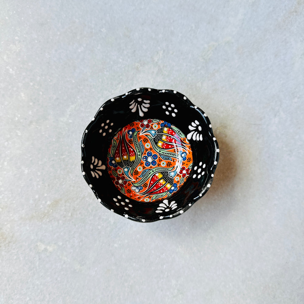 
            
                Load image into Gallery viewer, Black Mini Turkish Ceramic Bowl - Scalloped Edge
            
        