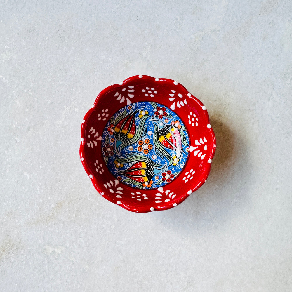 Red Mini Turkish Ceramic Bowl - Scalloped Edge
