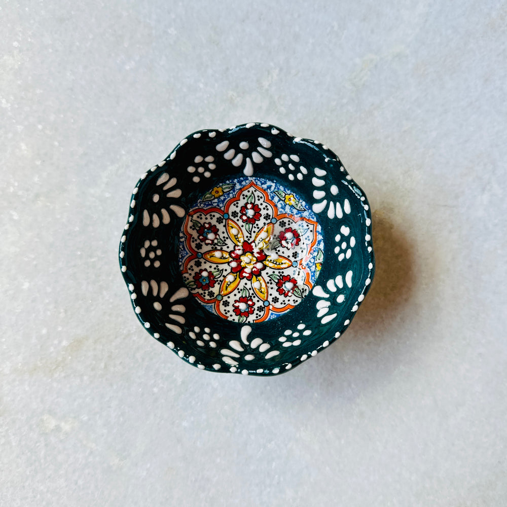 Teal Mini Turkish Ceramic Bowl - Scalloped Edge