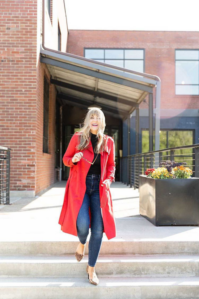 Ultra-Suede Trench Coat in Red